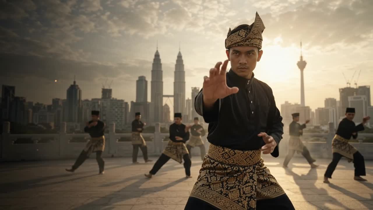 Persembahan seni silat tradisional berlatar Kuala Lumpur